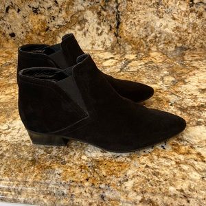 Aquatalia brand Flo, Ella, suede & elastic booties with rubber sole. Waterproof.